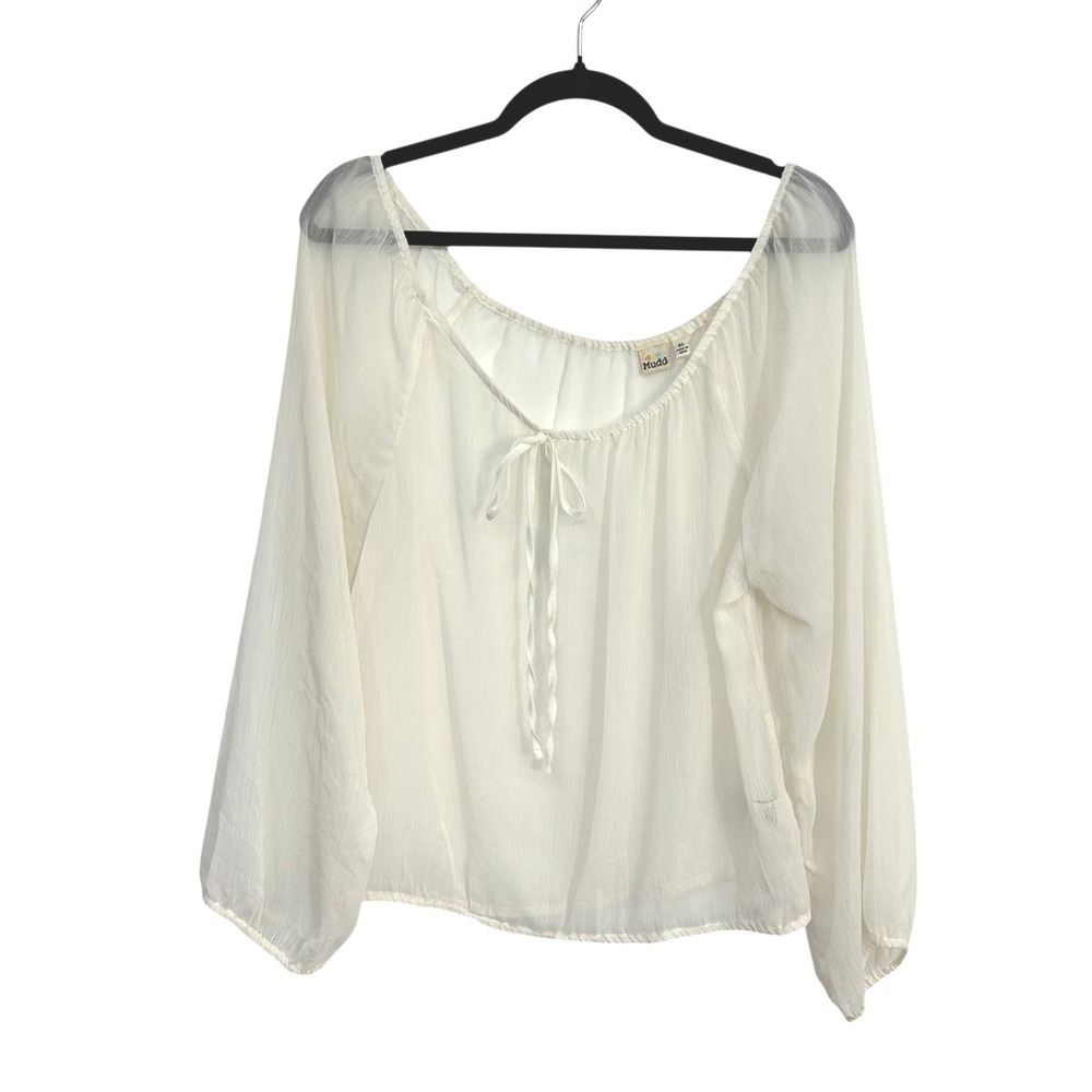 Mudd Off The Shoulder Sheer Peasant Blouse XL White Boho Fairycore Ethereal